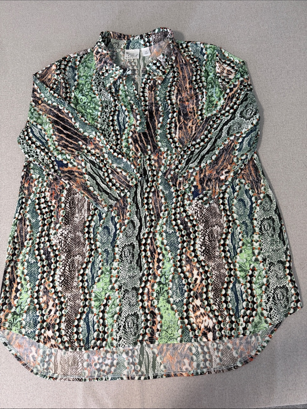Women with Control Petite Abstract Snake Print Tunic Green Black & Brown SZLP - Picture 15 of 15